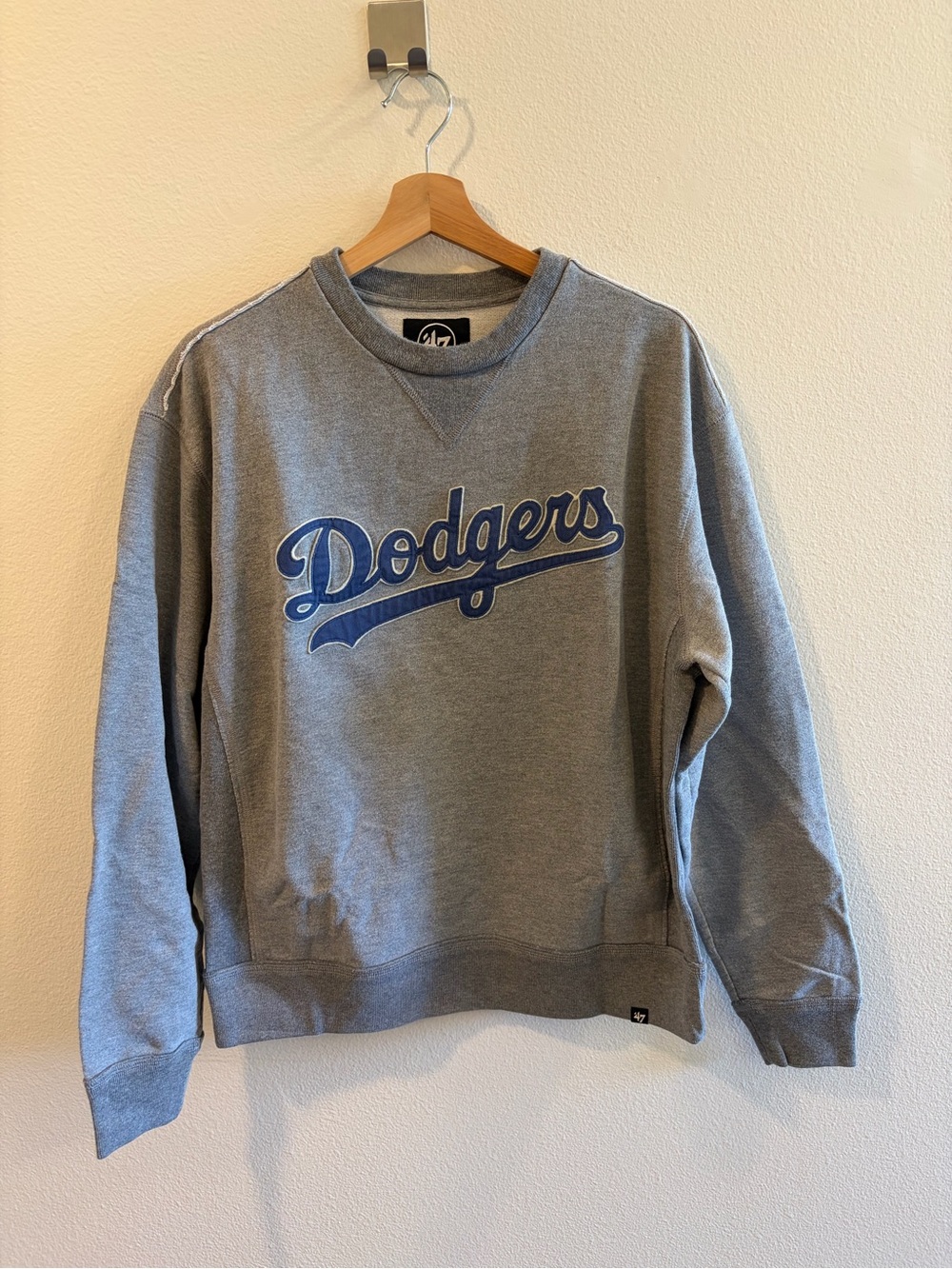 47 Brand Dodgers Gray Crewneck with Blue Script